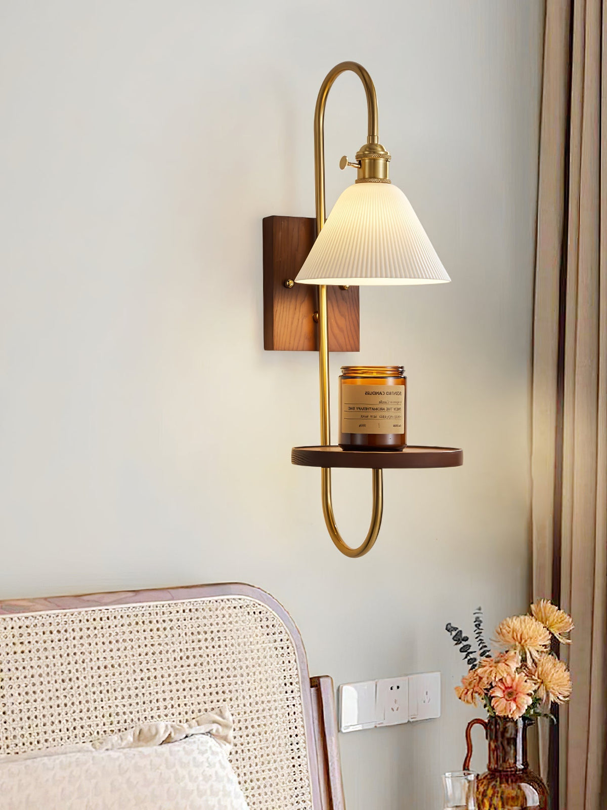 Walnut Shelf Wall Light, Hardwired Wall Sconce, detail 16