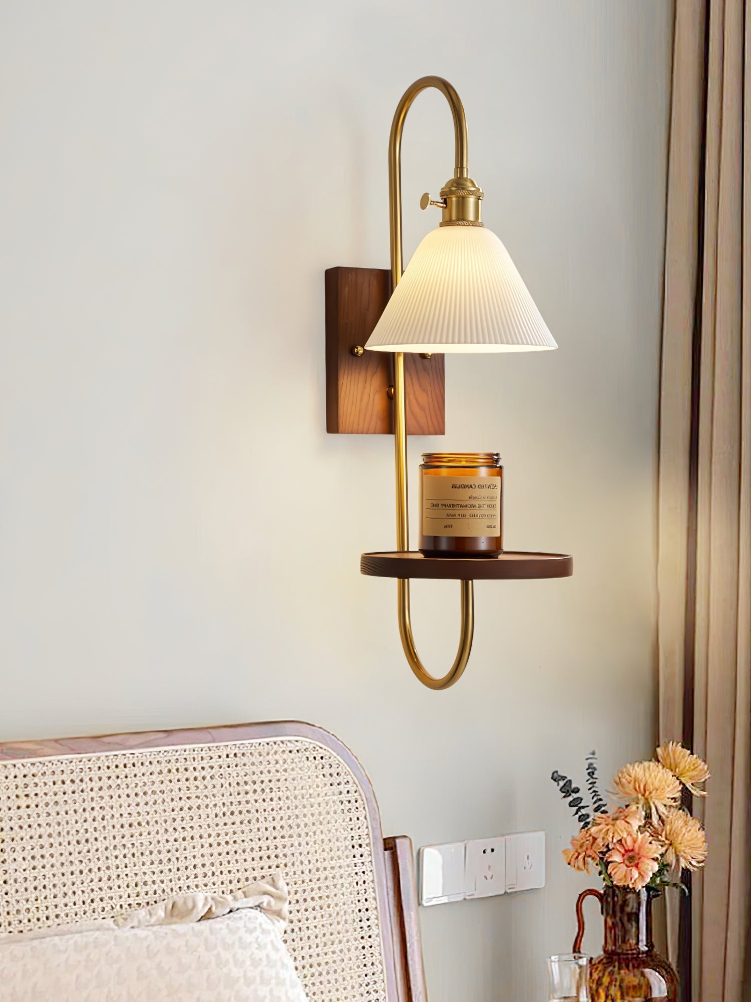 Walnut Shelf Wall Light, Hardwired Wall Sconce, detail 16