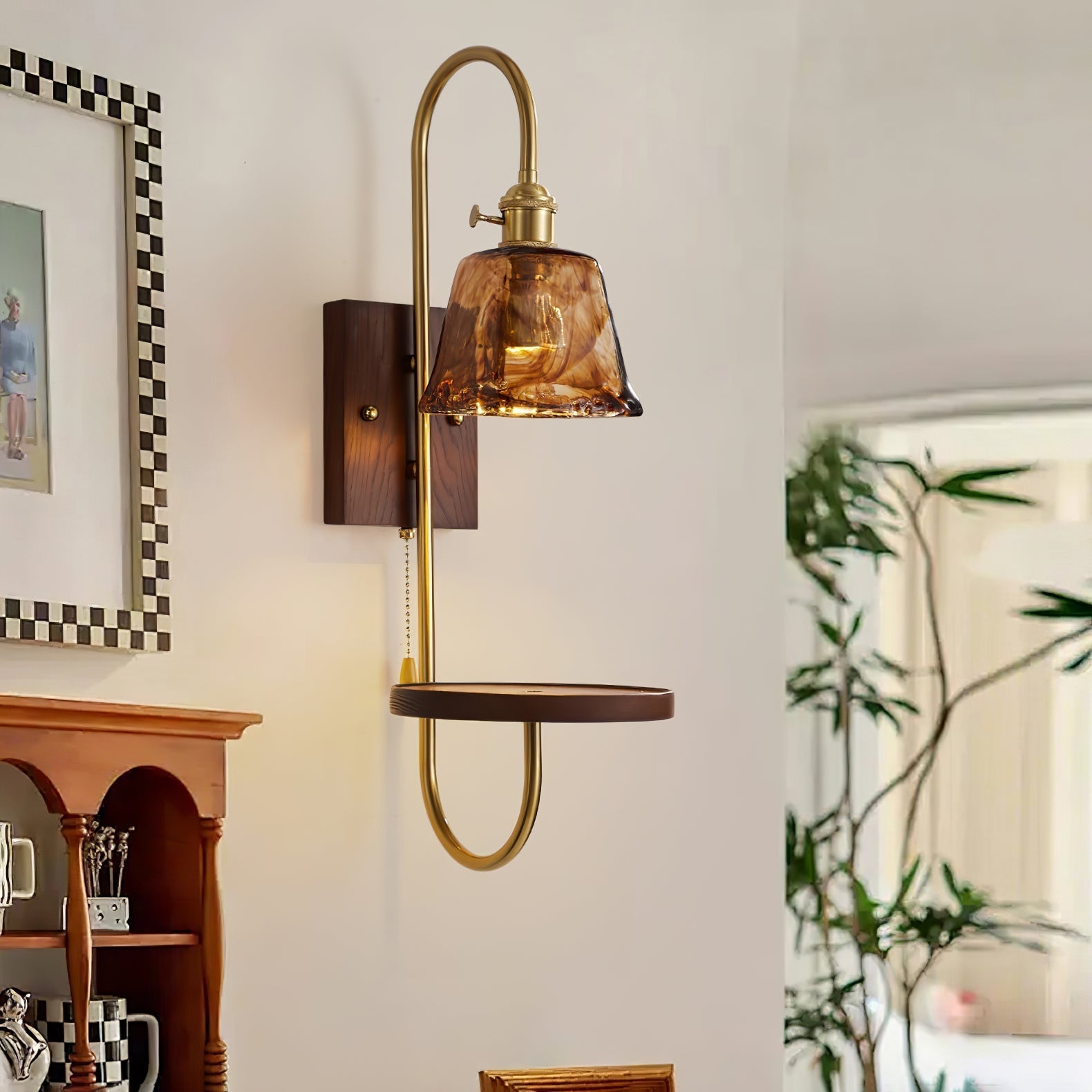 Walnut Shelf Wall Light, Hardwired Wall Sconce, detail 4