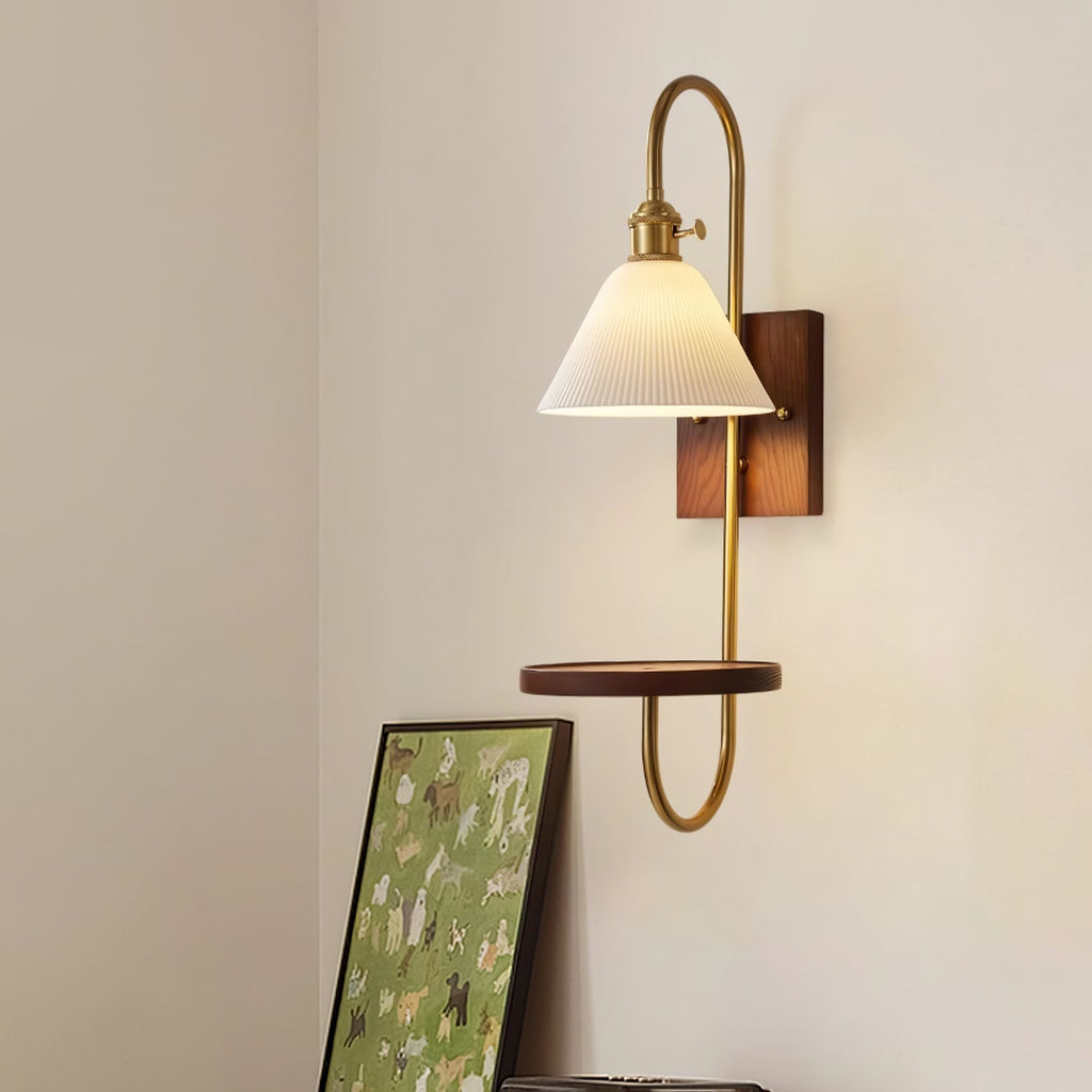 Walnut Shelf Wall Light, Hardwired Wall Sconce, detail 5