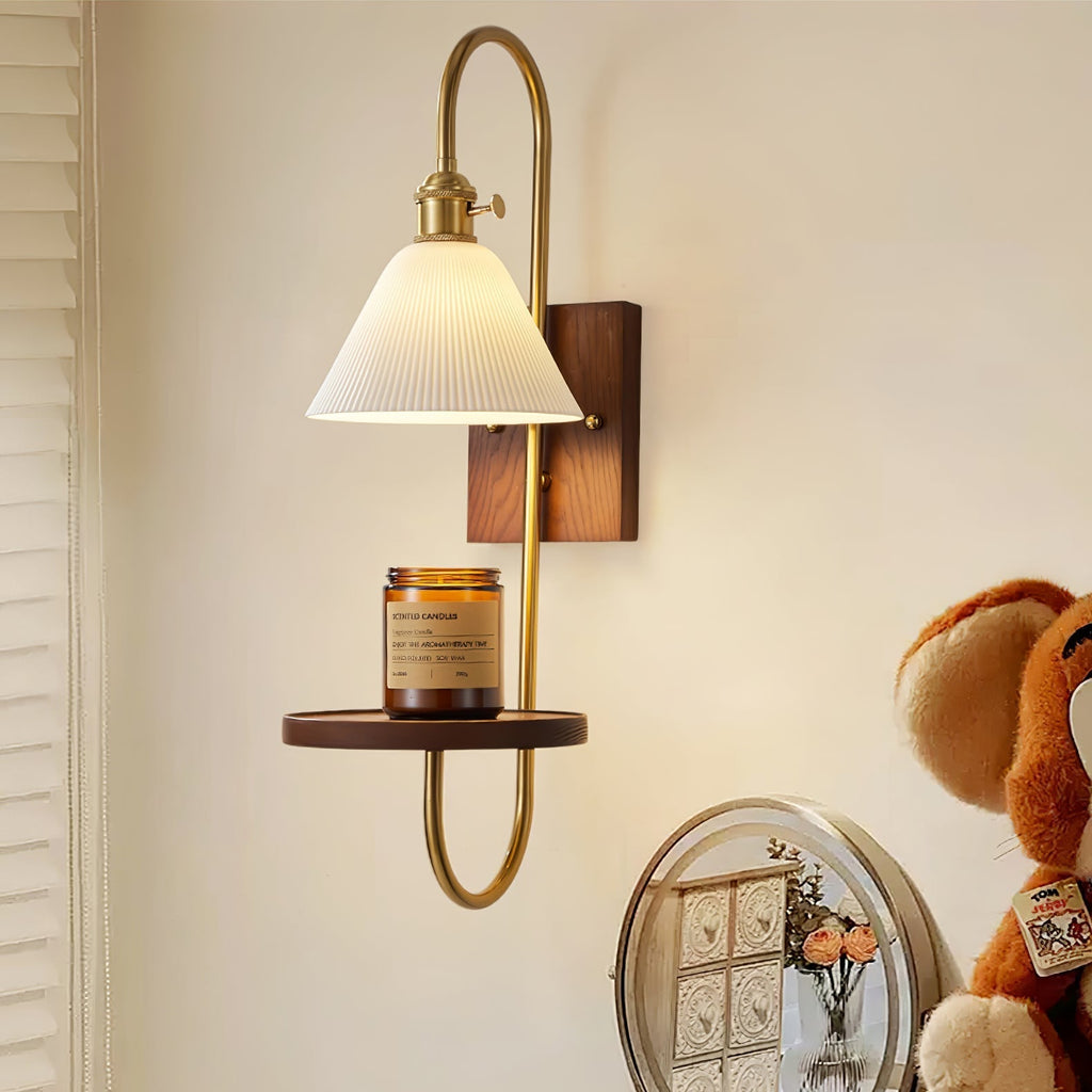 Walnut Shelf Wall Light, Hardwired Wall Sconce, detail 3