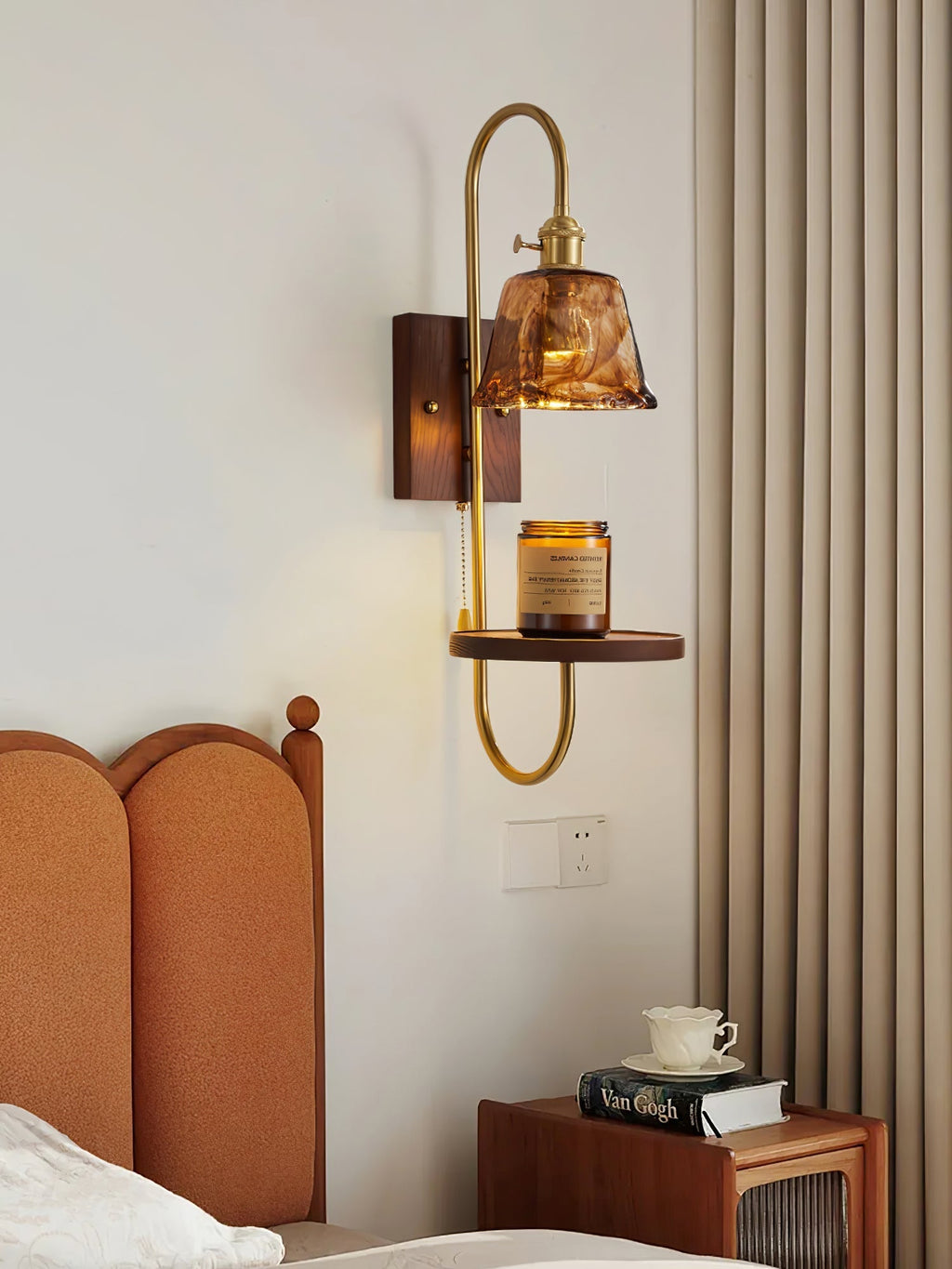 Walnut Shelf Wall Light, Hardwired Wall Sconce, detail 9