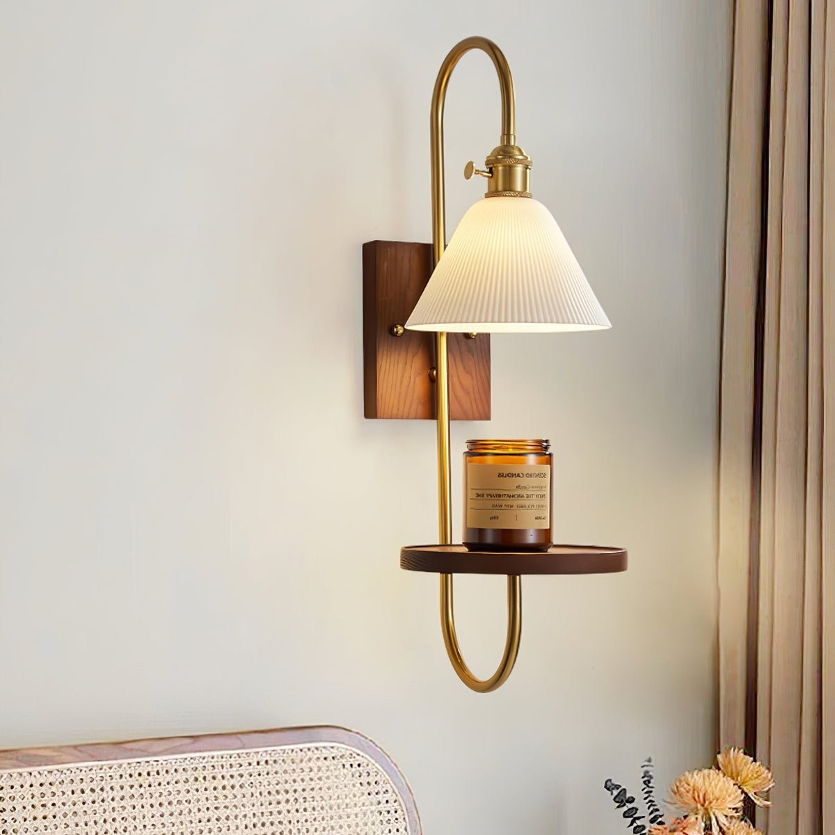 Walnut Shelf Wall Light, Hardwired Wall Sconce, detail 10