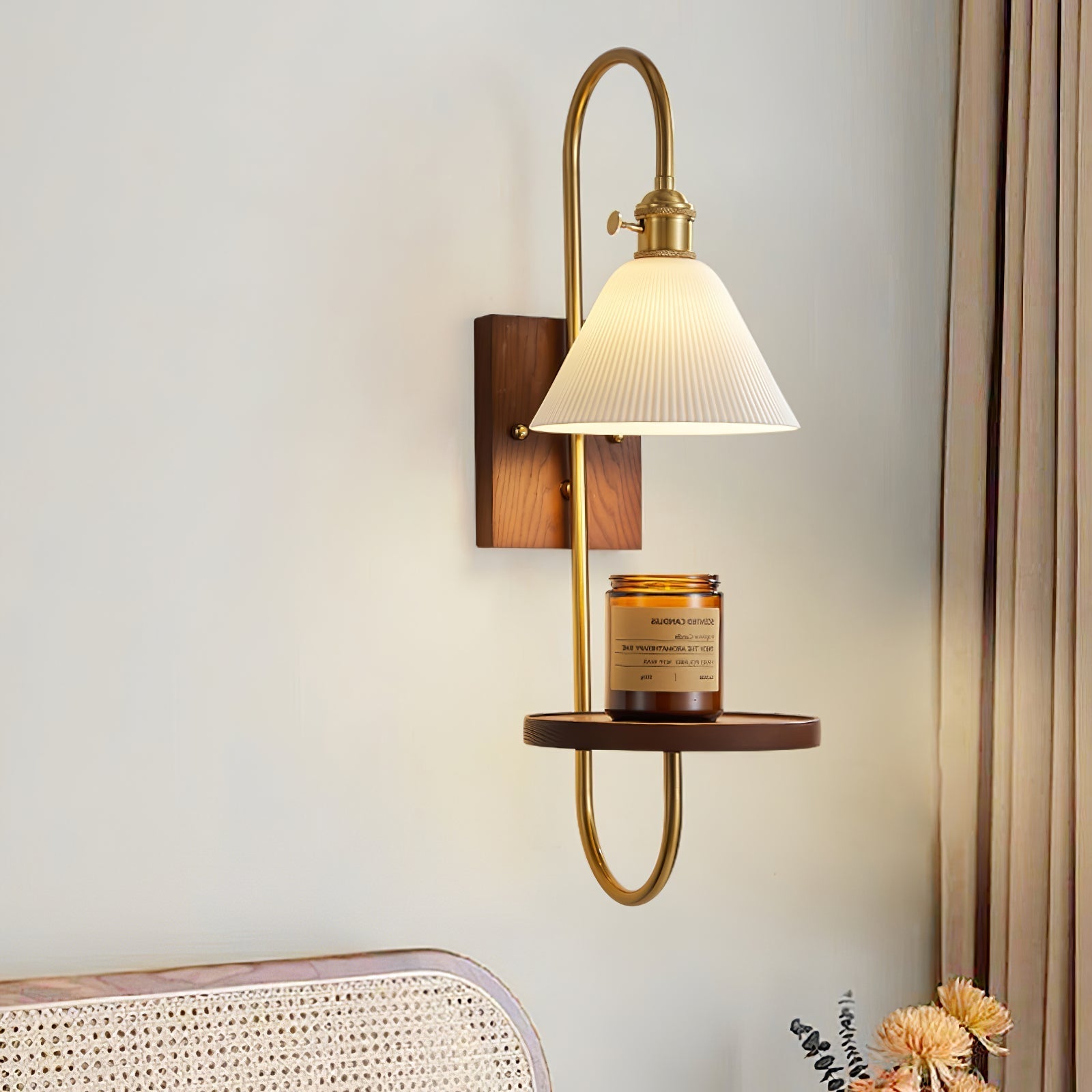 Walnut Shelf Wall Light, Hardwired Wall Sconce, detail 10