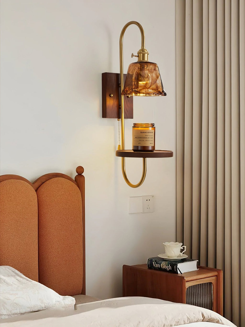Walnut Shelf Wall Light, Hardwired Wall Sconce, detail 8