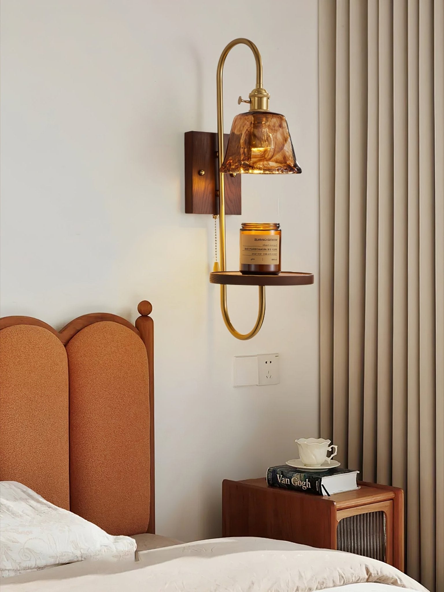 Walnut Shelf Wall Light, Hardwired Wall Sconce, detail 8