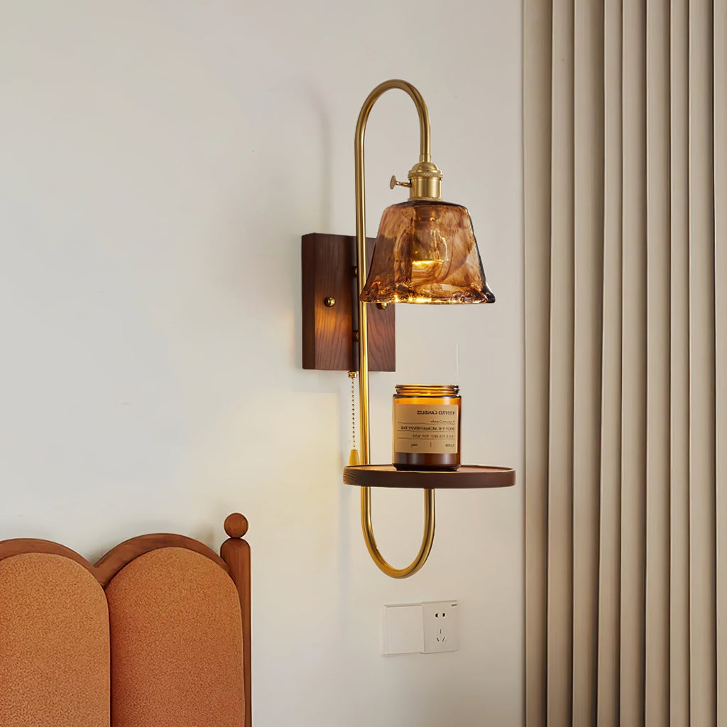 Walnut Shelf Wall Light, Hardwired Wall Sconce, detail 2