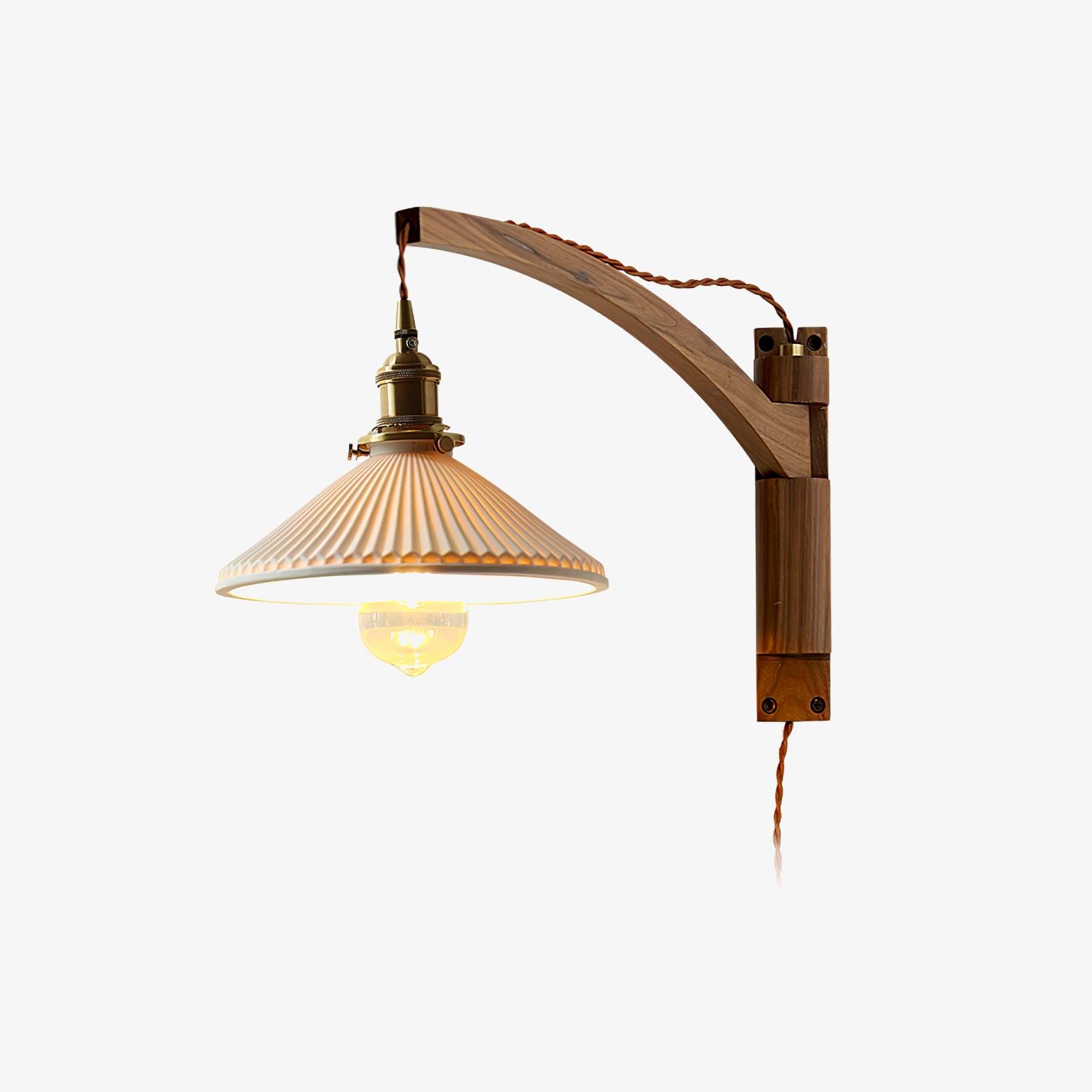 Walnut Pivot Arm Wall Light, Plug-In Wall Sconce, detail 10
