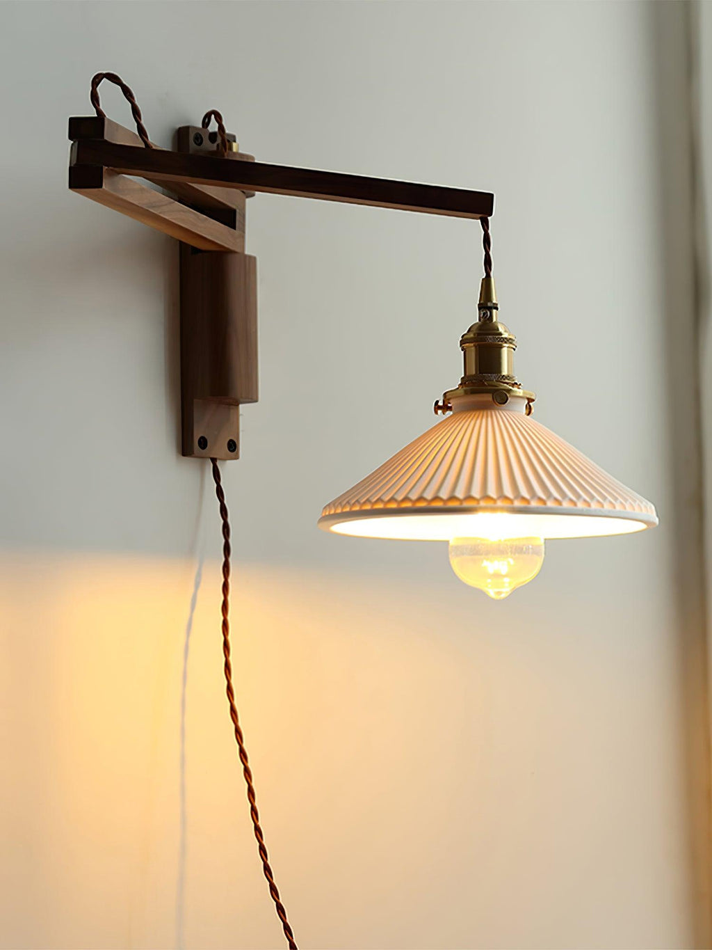 Walnut Pivot Arm Wall Light, Plug-In Wall Sconce, detail 16