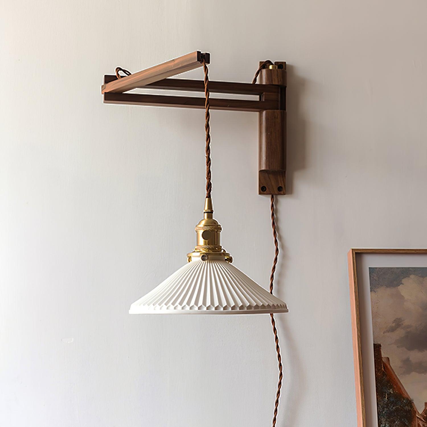 Pivot Arm Walnut Wall Light, Plug-In Wall Sconce, detail 28