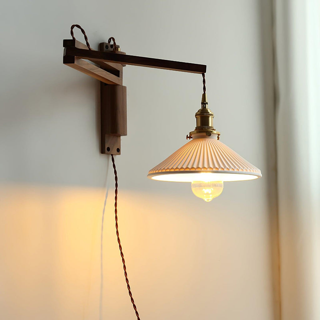 Pivot Arm Walnut Wall Light, Plug-In Wall Sconce, detail 29
