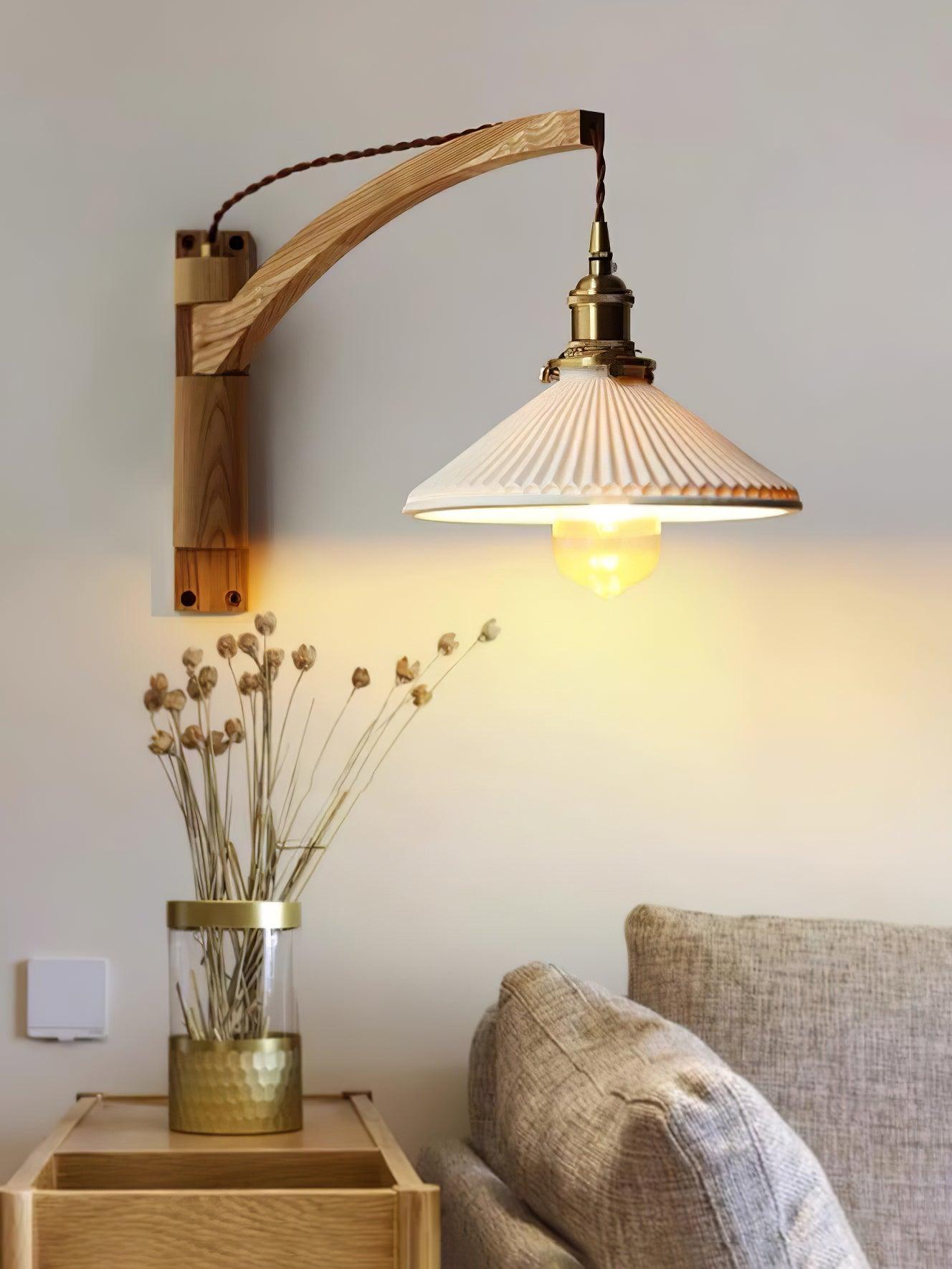 Pivot Arm Walnut Wall Light, Plug-In Wall Sconce, detail 4