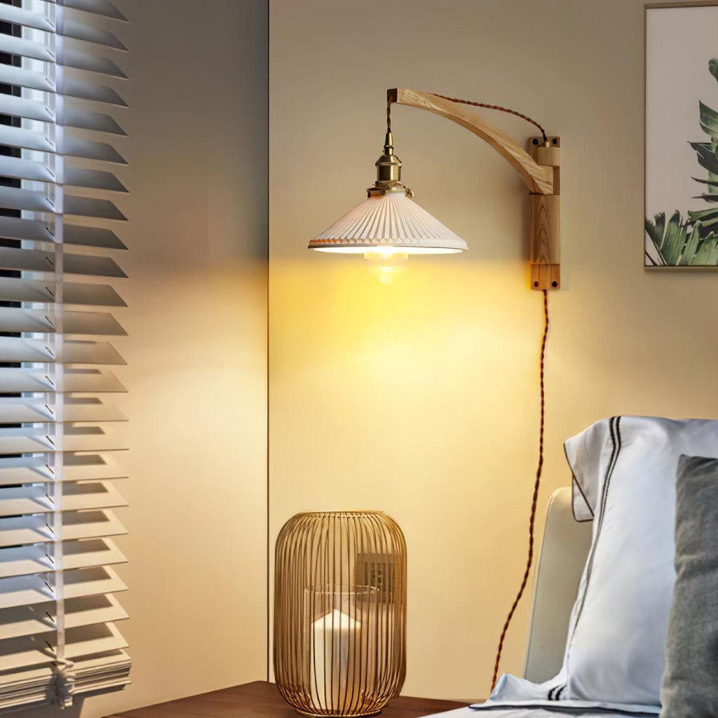 Walnut Pivot Arm Wall Light, Plug-In Wall Sconce, detail 6