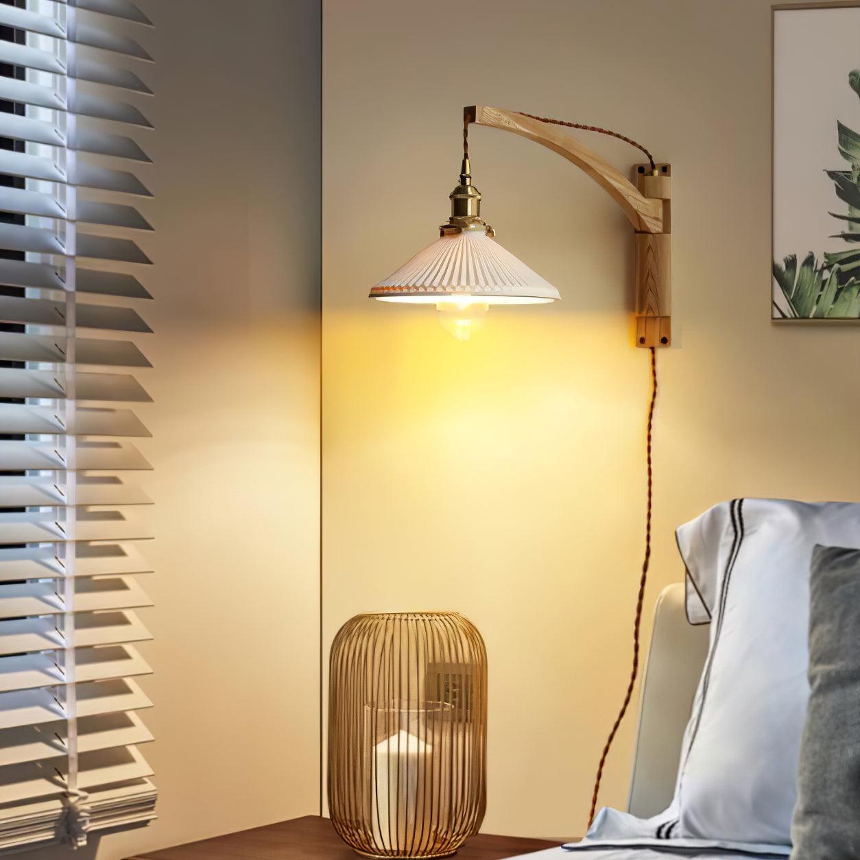 Pivot Arm Walnut Wall Light, Plug-In Wall Sconce, detail 17