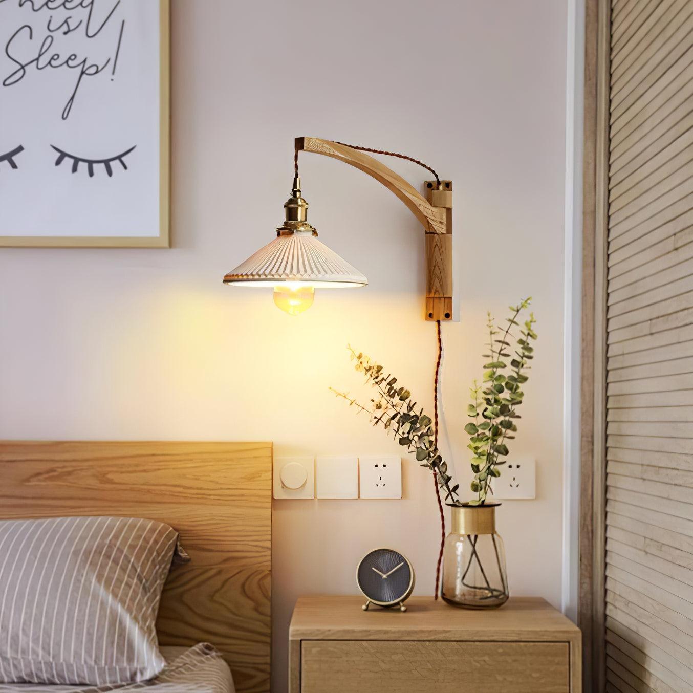 Walnut Pivot Arm Wall Light, Plug-In Wall Sconce, detail 5