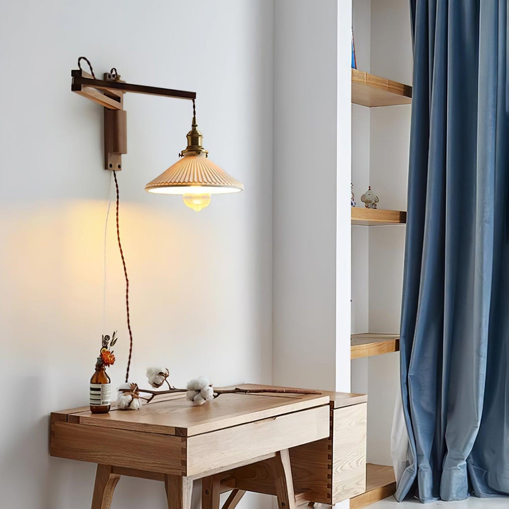 Pivot Arm Walnut Wall Light, Plug-In Wall Sconce, detail 19
