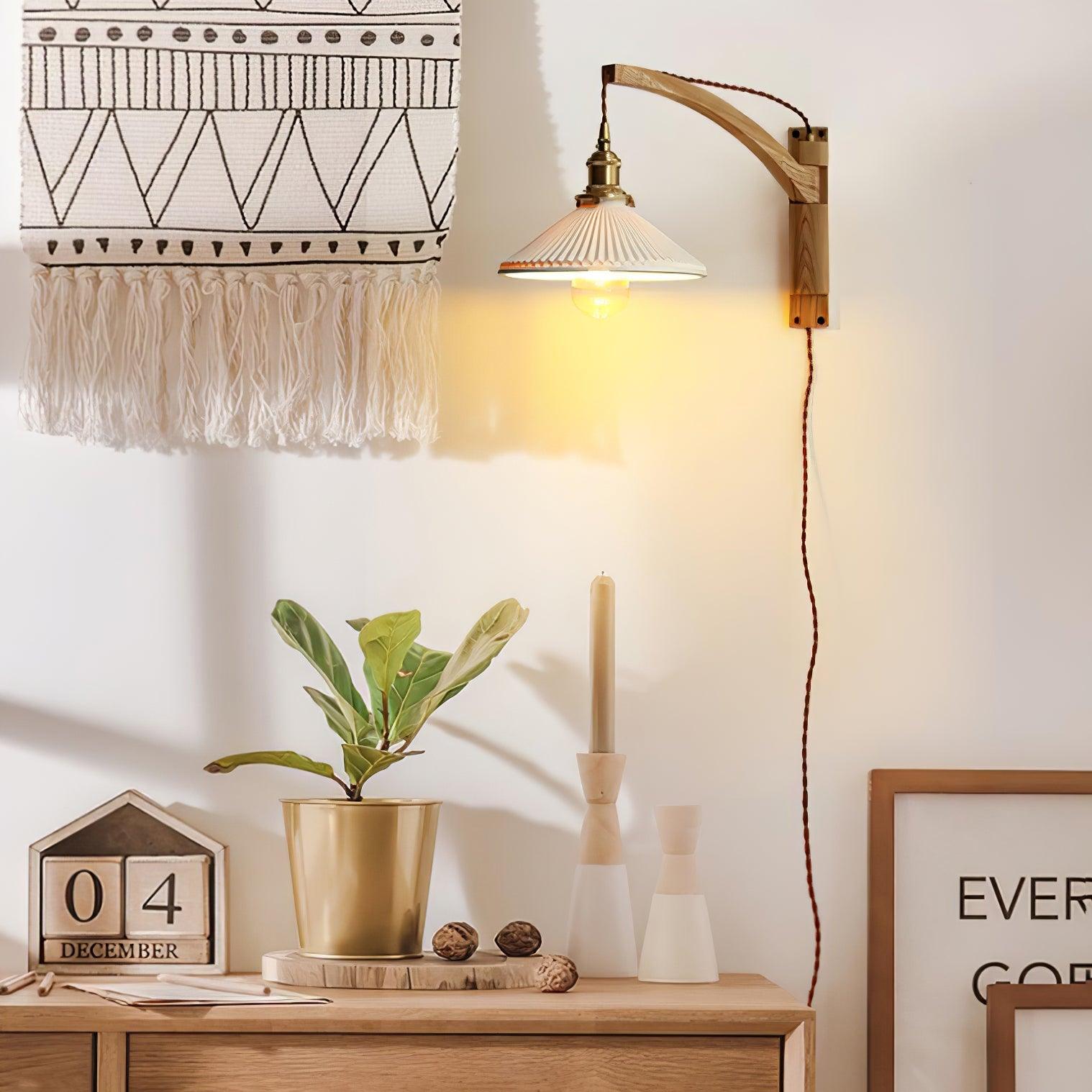 Pivot Arm Walnut Wall Light, Plug-In Wall Sconce, detail 18