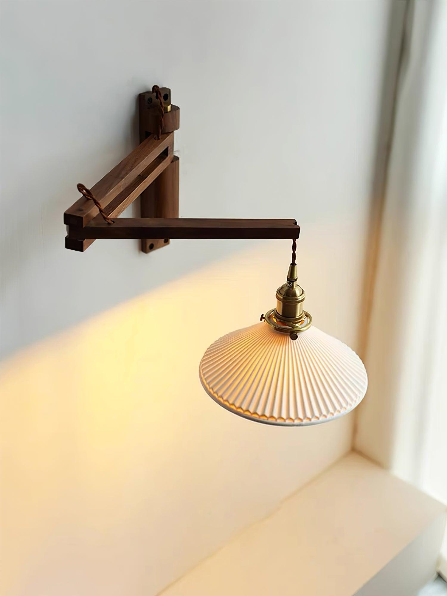 Pivot Arm Walnut Wall Light, Plug-In Wall Sconce, detail 2
