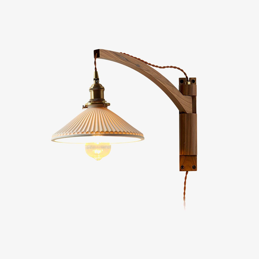 Pivot Arm Walnut Wall Light, Plug-In Wall Sconce, detail 21