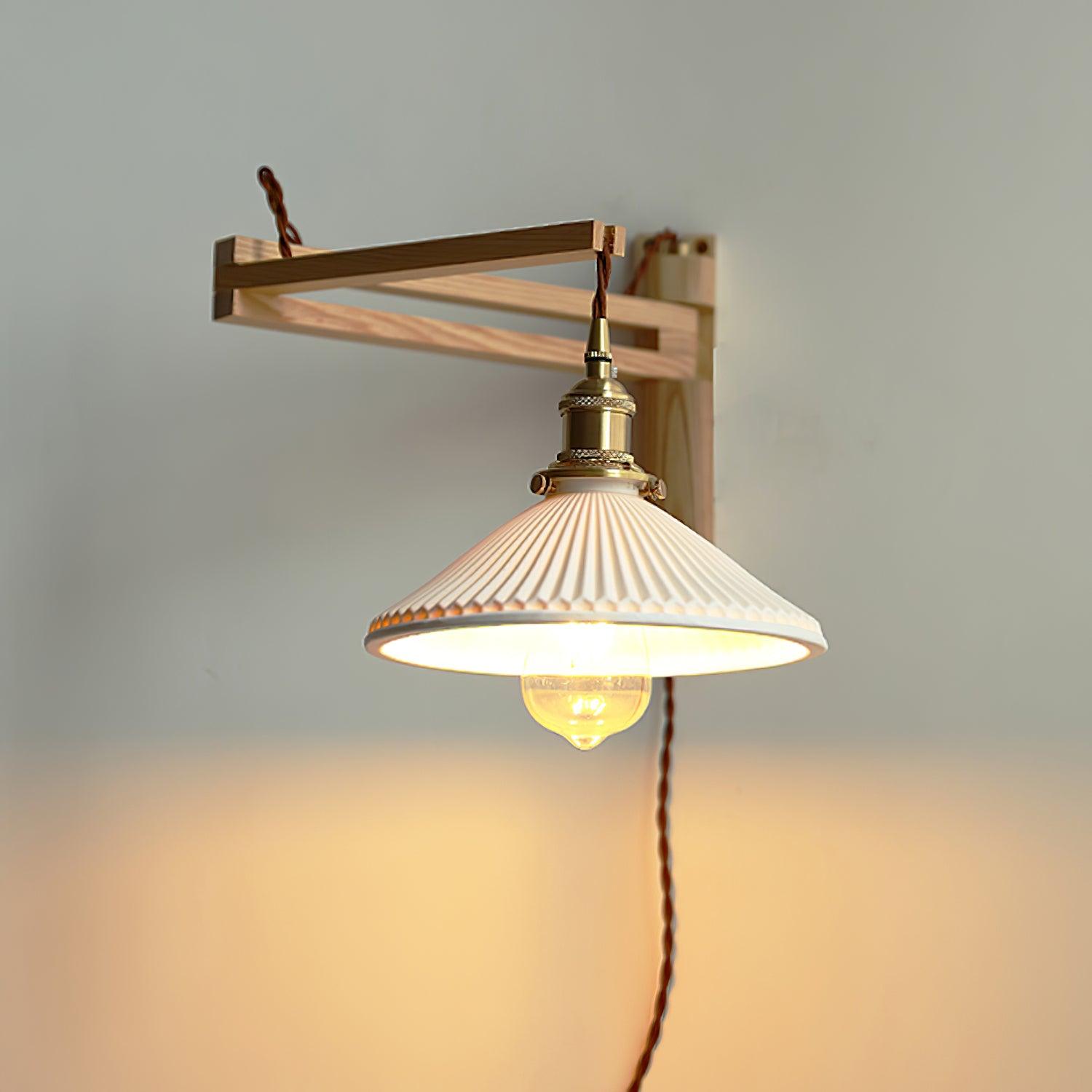 Walnut Pivot Arm Wall Light, Plug-In Wall Sconce, detail 9