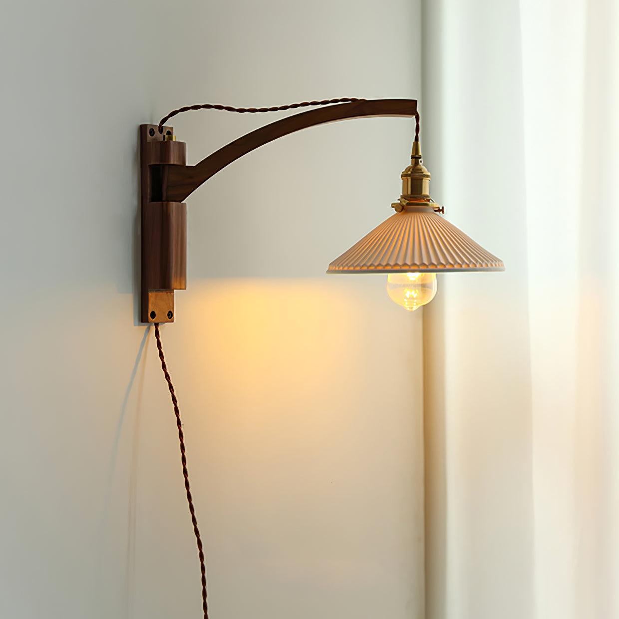 Pivot Arm Walnut Wall Light, Plug-In Wall Sconce, detail 30