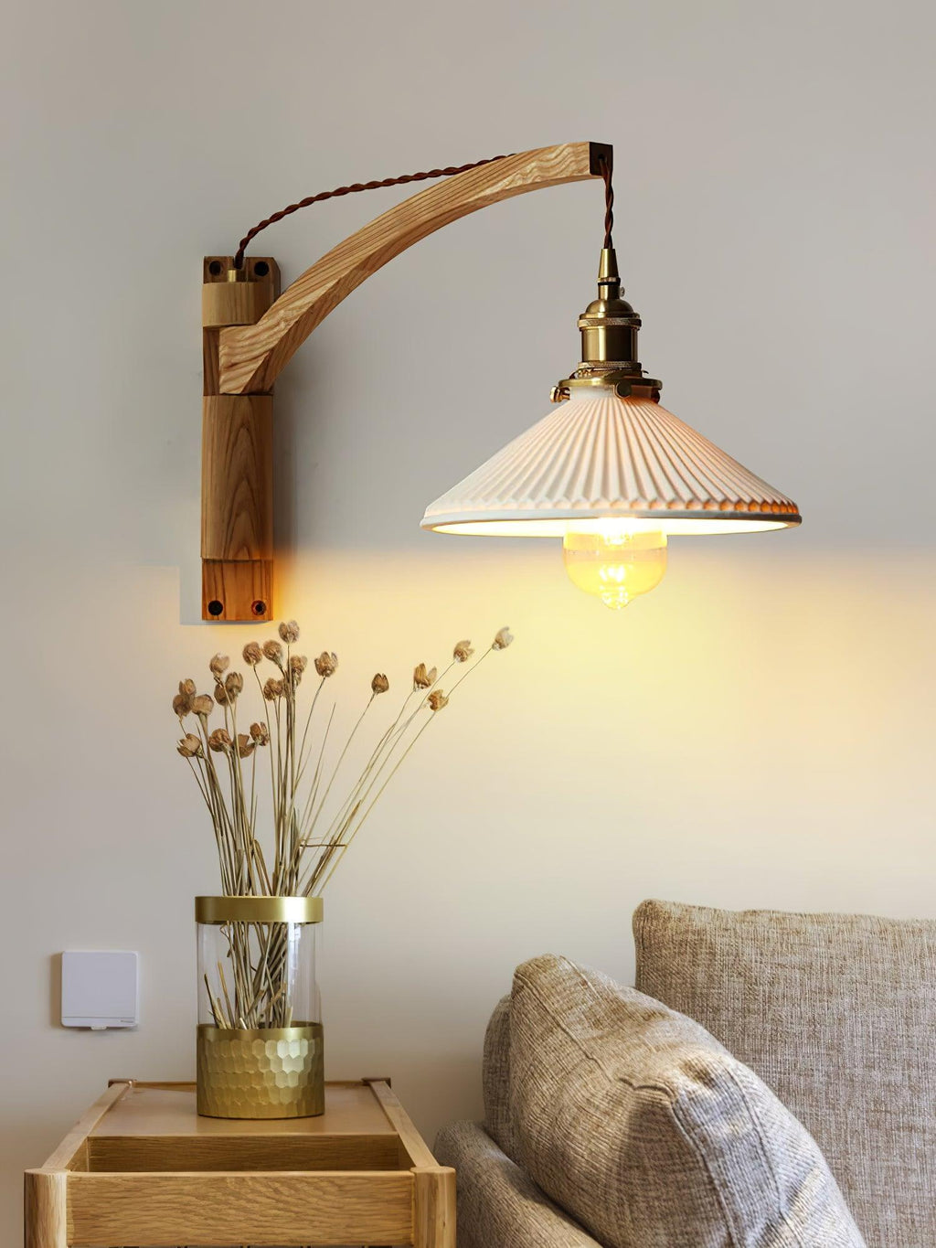 Pivot Arm Walnut Wall Light, Plug-In Wall Sconce, detail 3