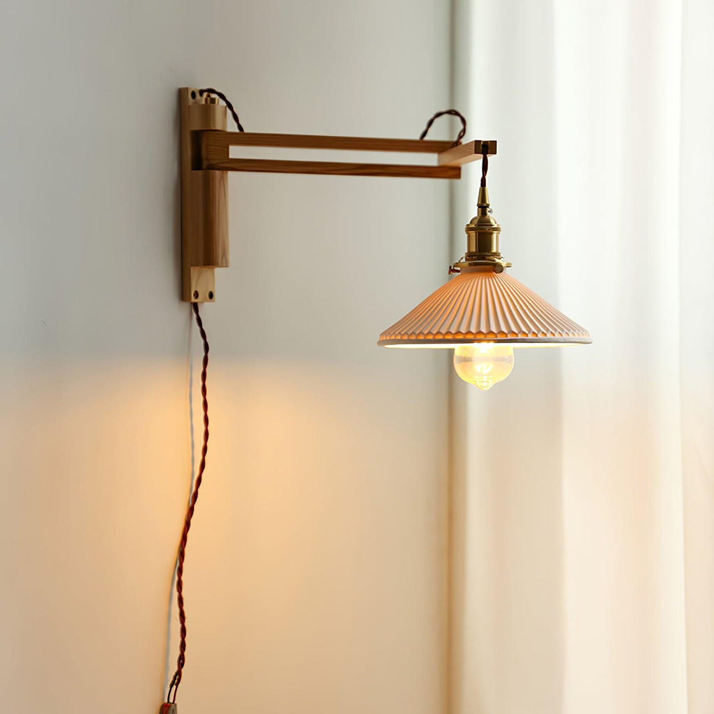 Pivot Arm Walnut Wall Light, Plug-In Wall Sconce, detail 32