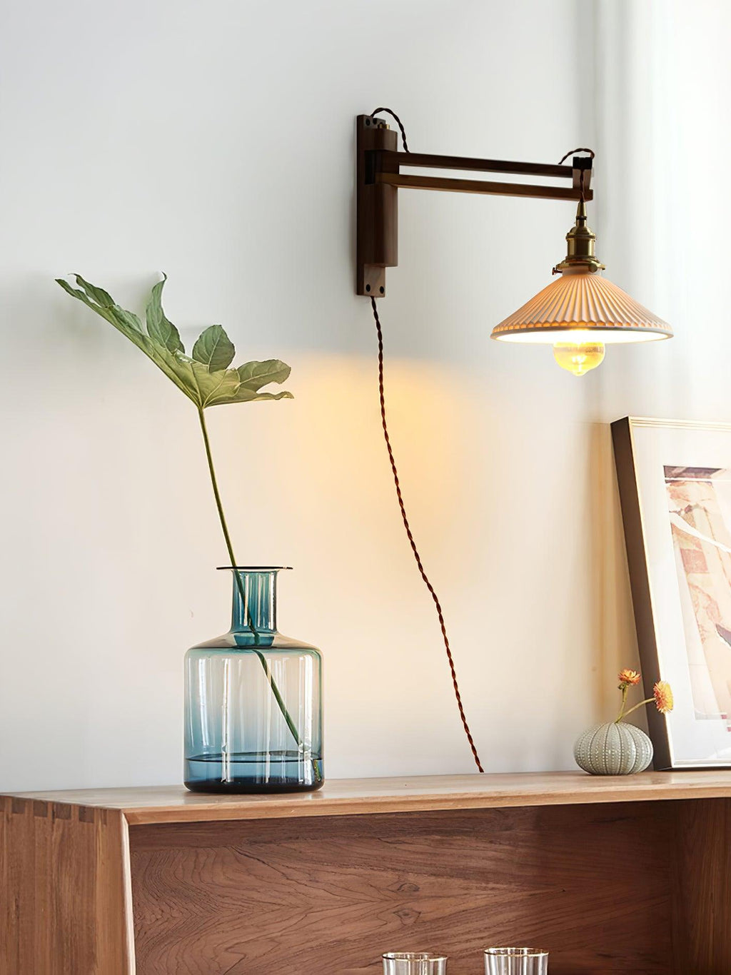 Pivot Arm Walnut Wall Light, Plug-In Wall Sconce, detail 33