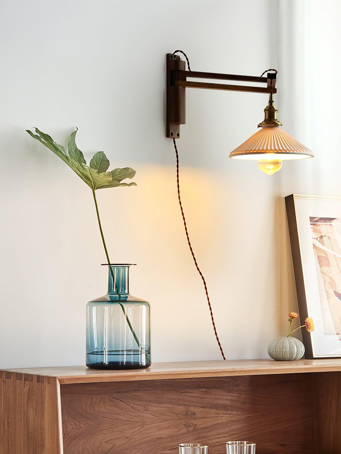 Pivot Arm Walnut Wall Light, Plug-In Wall Sconce, detail 33