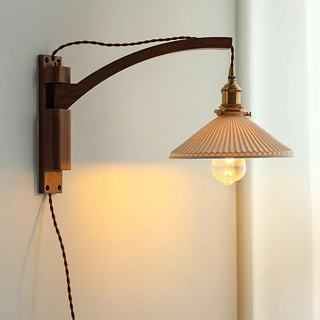 Pivot Arm Walnut Wall Light, Plug-In Wall Sconce, detail 34