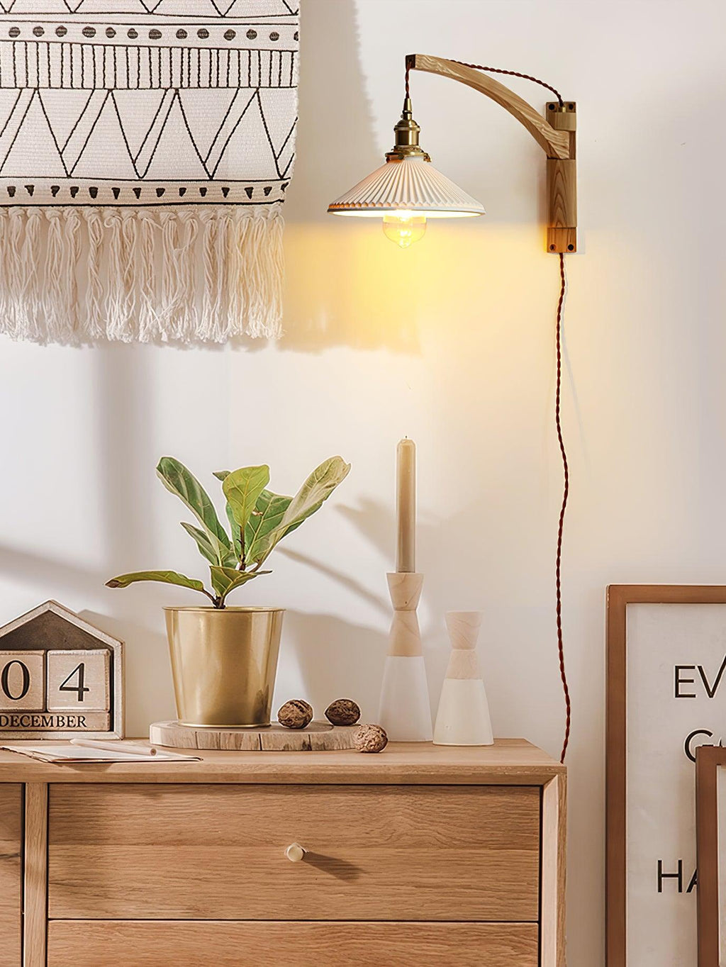 Pivot Arm Walnut Wall Light, Plug-In Wall Sconce, detail 36