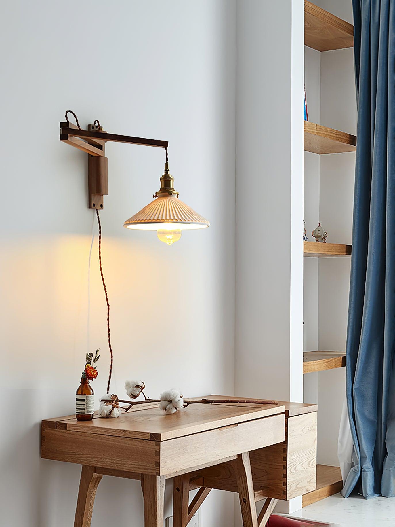 Pivot Arm Walnut Wall Light, Plug-In Wall Sconce, detail 37