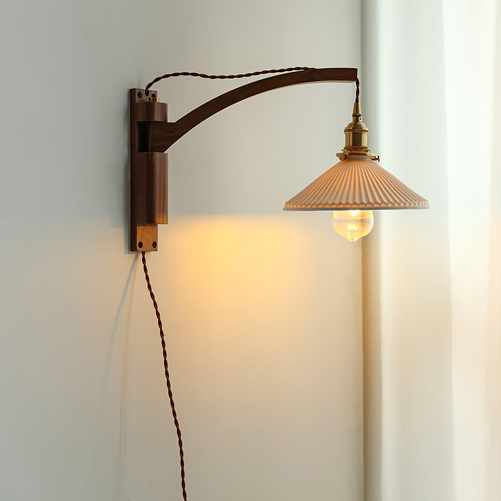 Pivot Arm Walnut Wall Light, Plug-In Wall Sconce, detail 39