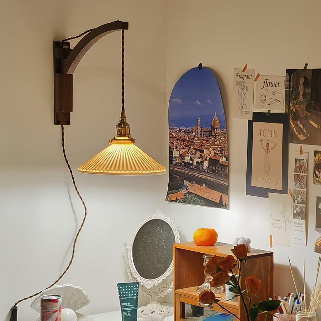 Pivot Arm Walnut Wall Light, Plug-In Wall Sconce, detail 41