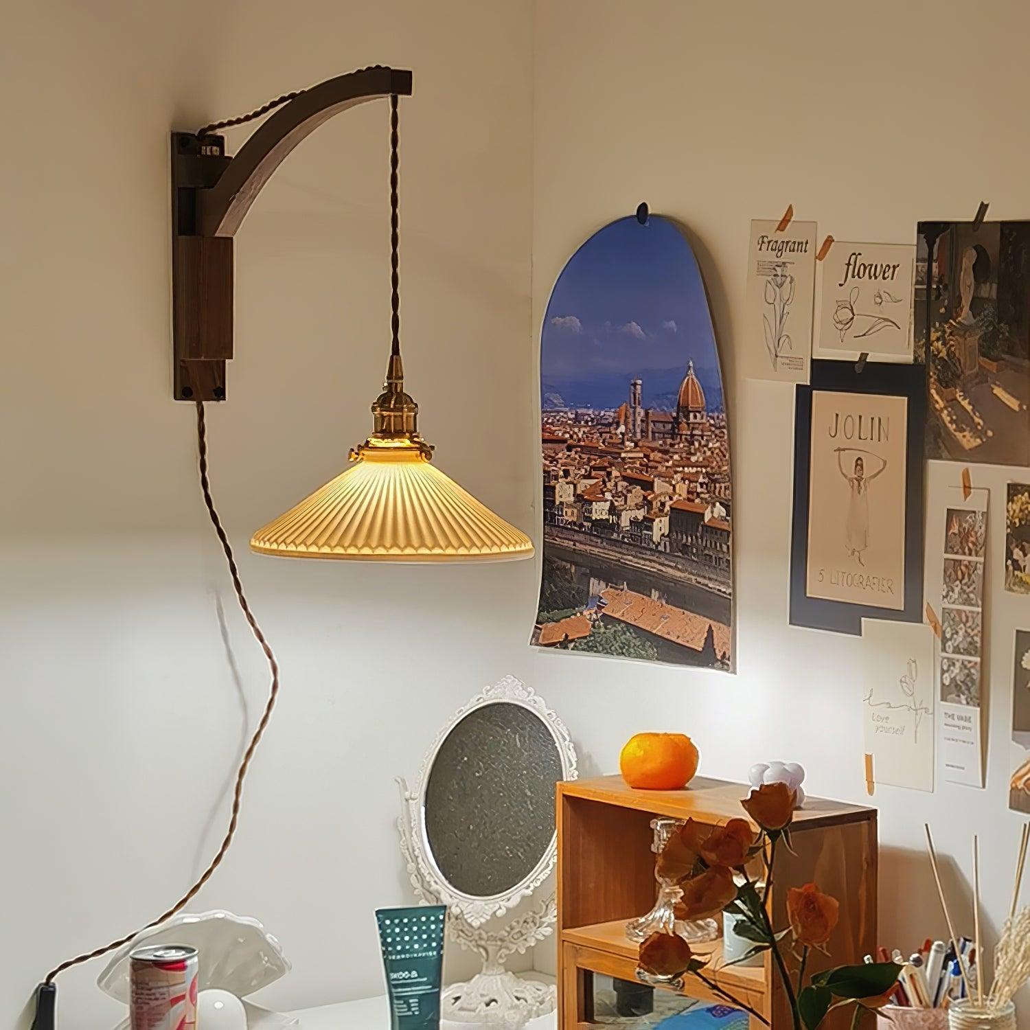 Pivot Arm Walnut Wall Light, Plug-In Wall Sconce, detail 41
