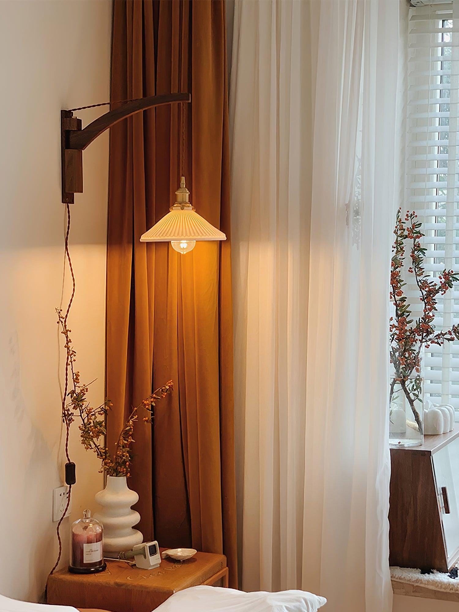 Pivot Arm Walnut Wall Light, Plug-In Wall Sconce, detail 42