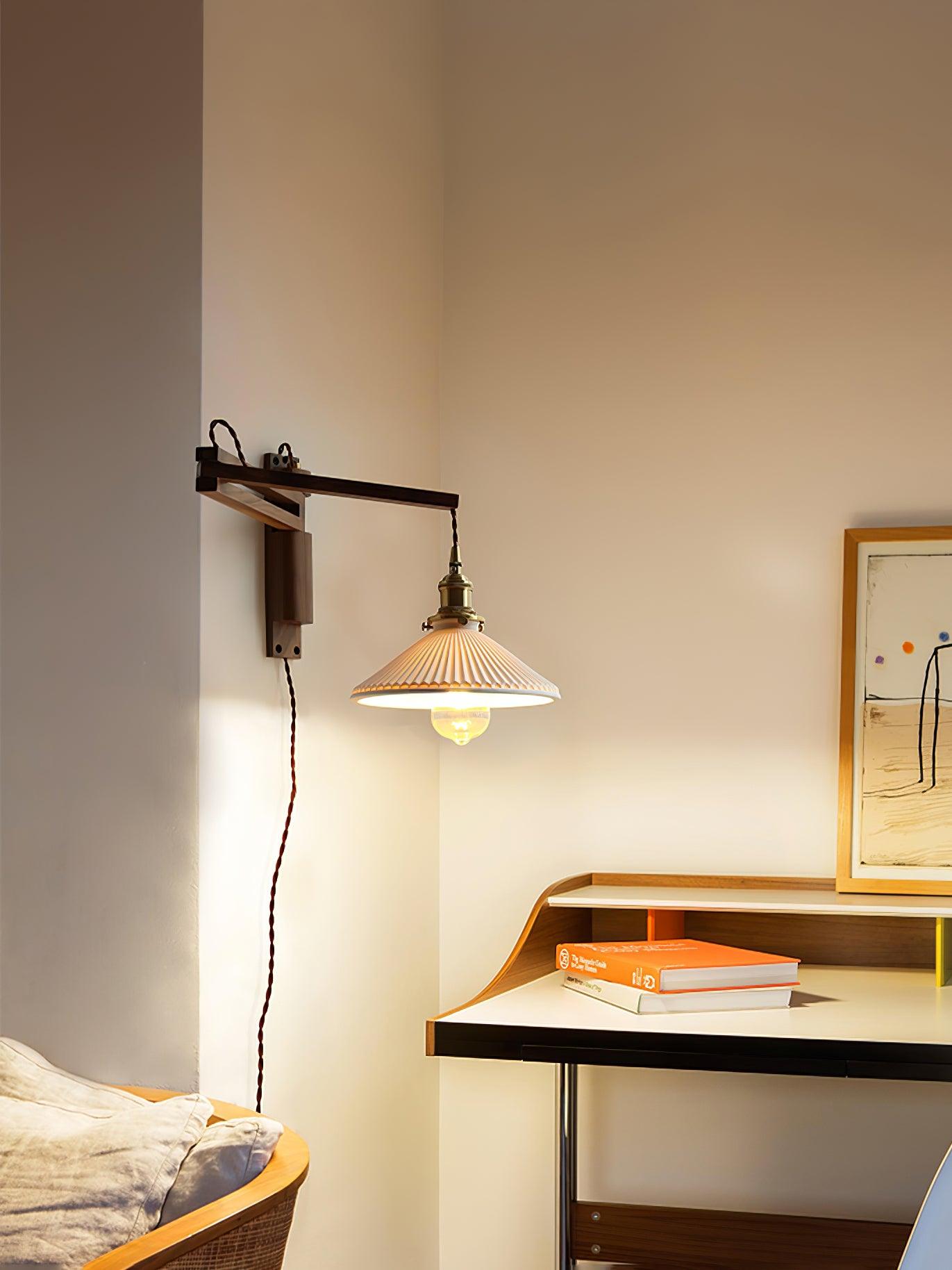 Pivot Arm Walnut Wall Light, Plug-In Wall Sconce, detail 43