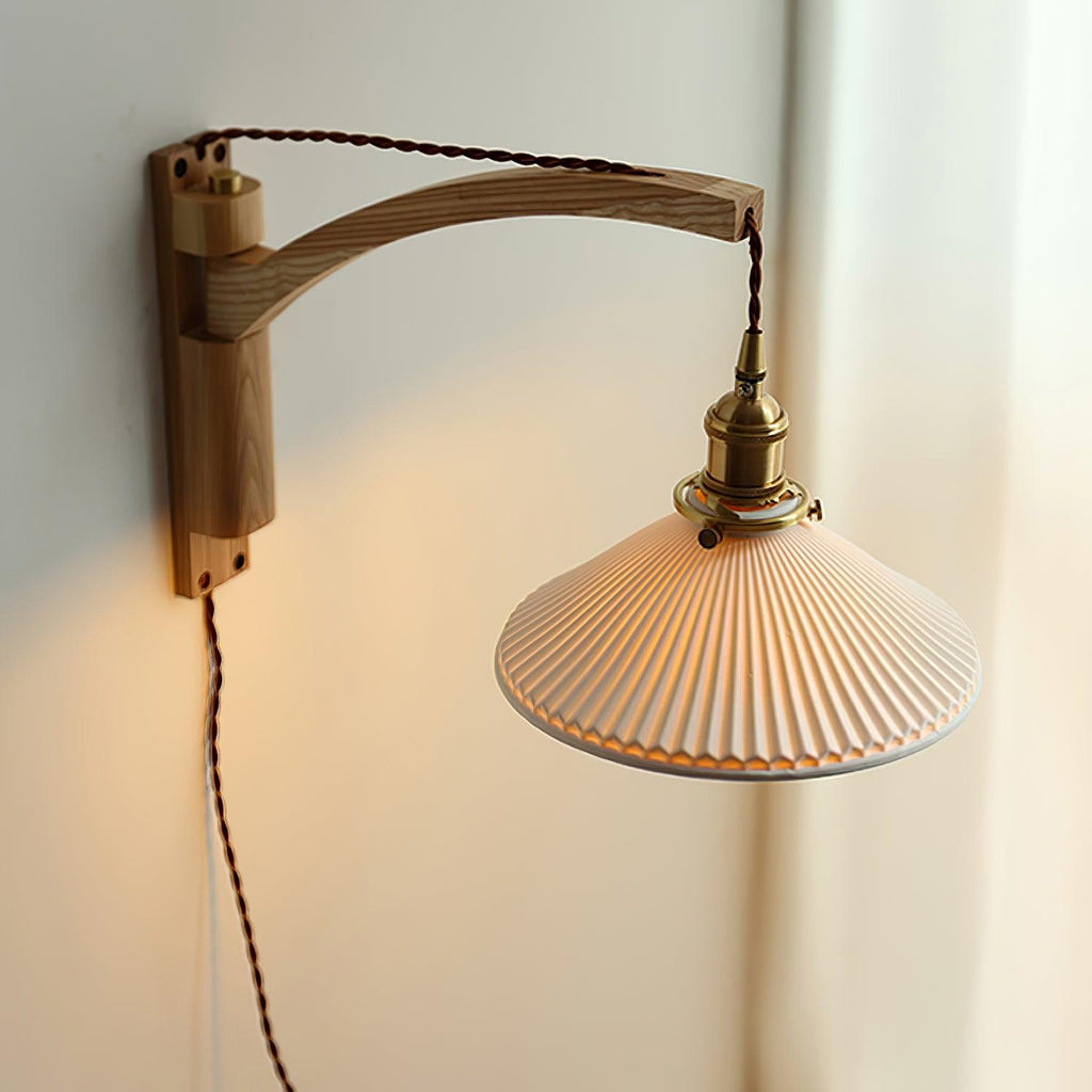 Pivot Arm Walnut Wall Light, Plug-In Wall Sconce, detail 44