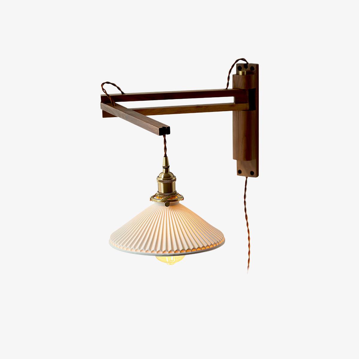 Walnut Pivot Arm Wall Light, Plug-In Wall Sconce, detail 2
