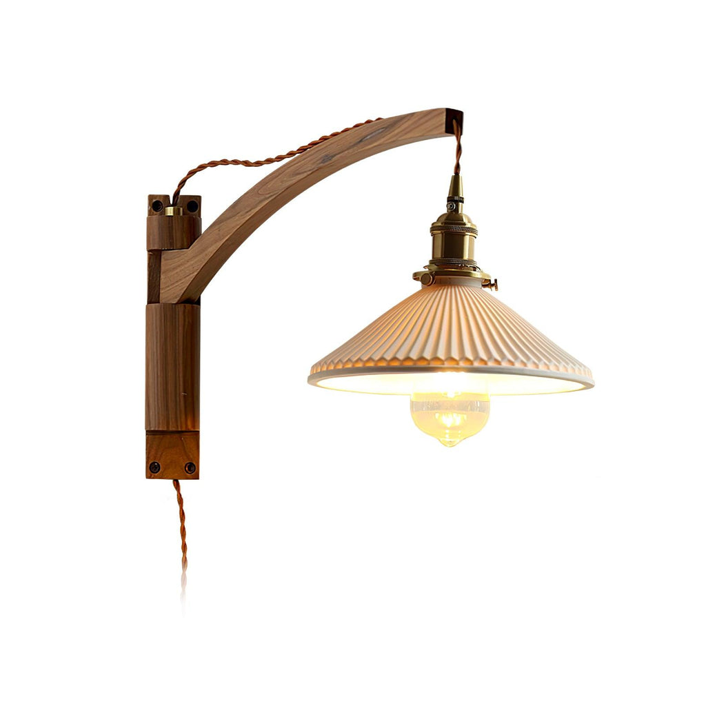 Pivot Arm Walnut Wall Light, Plug-In Wall Sconce, detail 45
