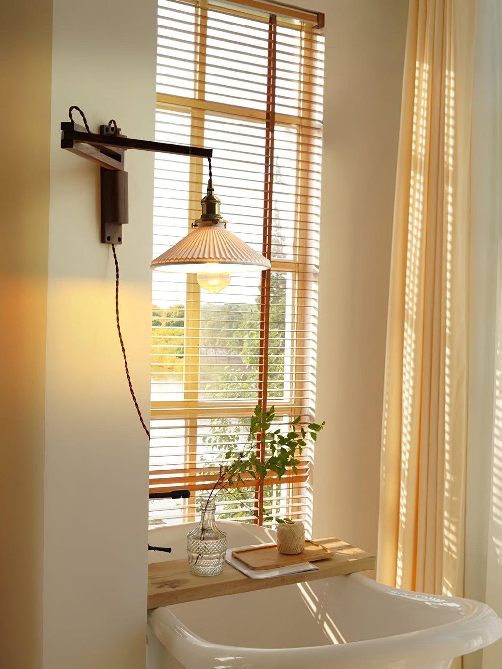 Walnut Pivot Arm Wall Light, Plug-In Wall Sconce, detail 12