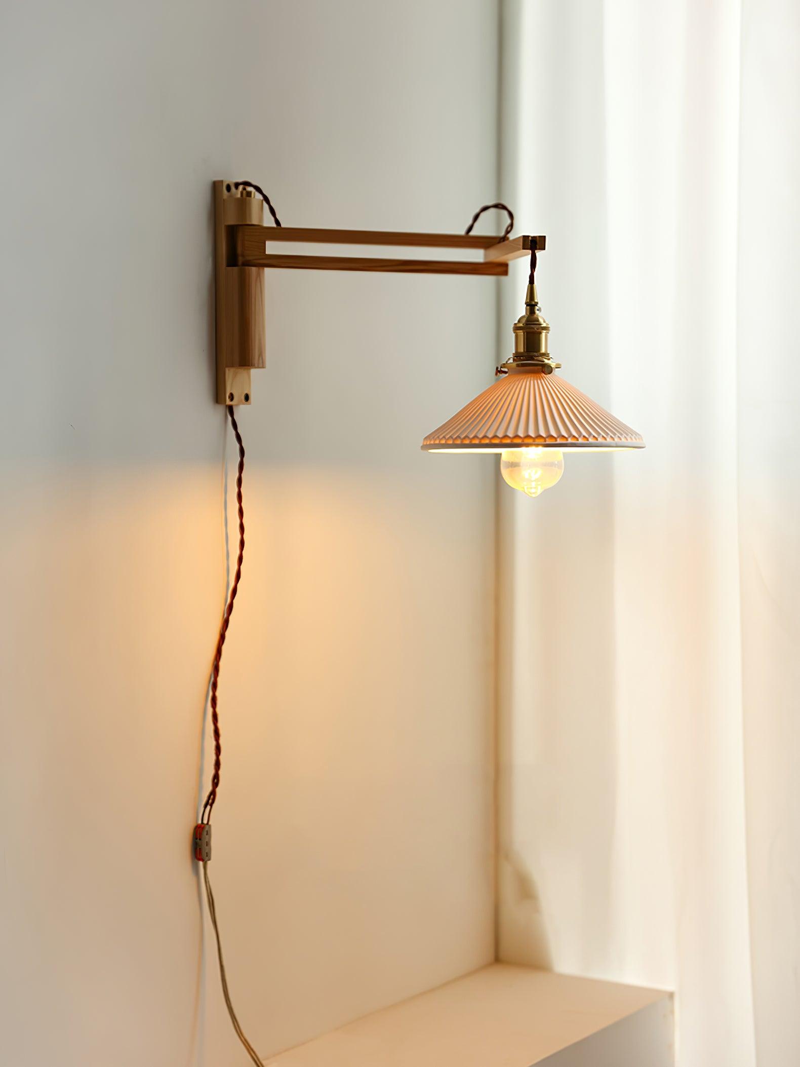 Walnut Pivot Arm Wall Light, Plug-In Wall Sconce, detail 14