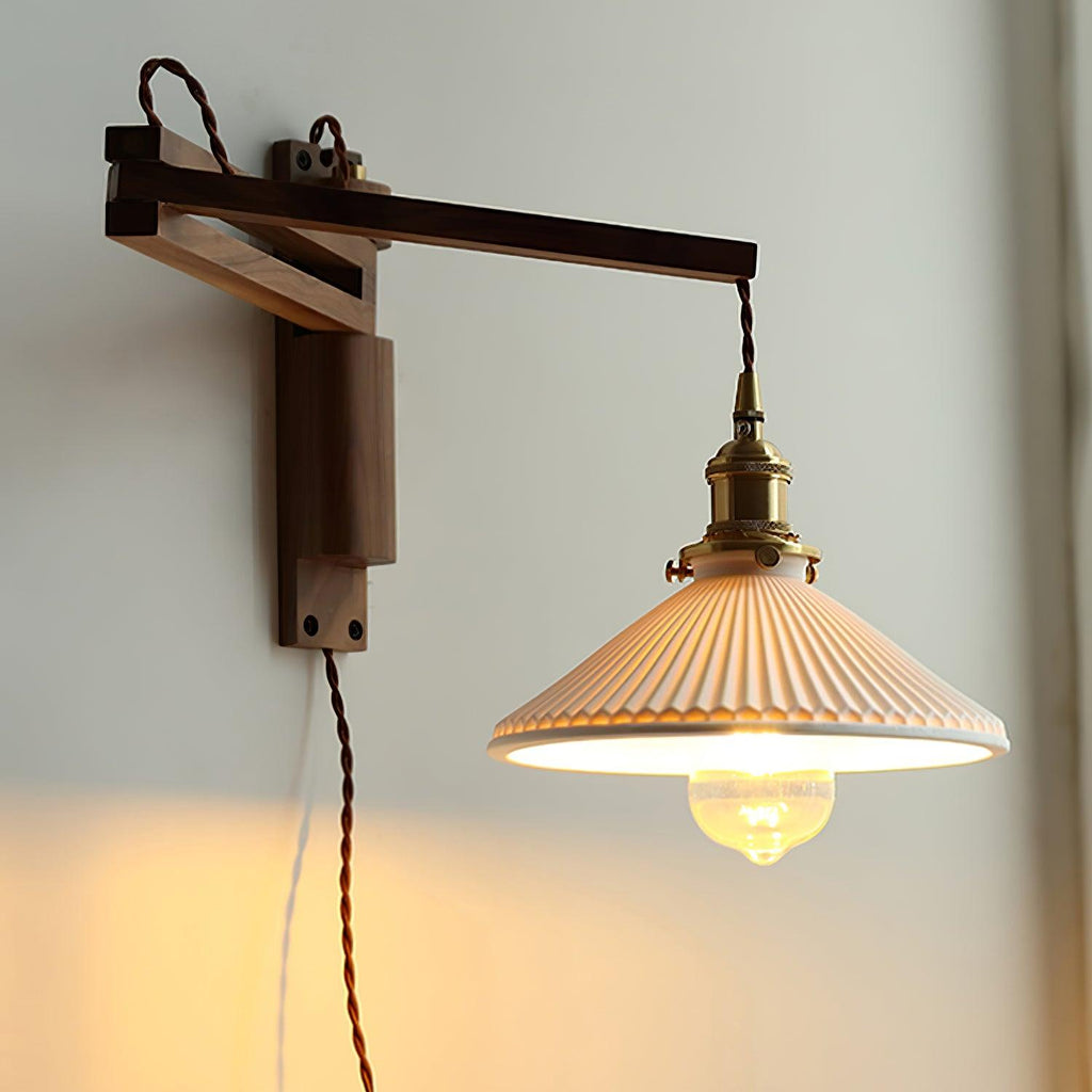 Pivot Arm Walnut Wall Light, Plug-In Wall Sconce, detail 26