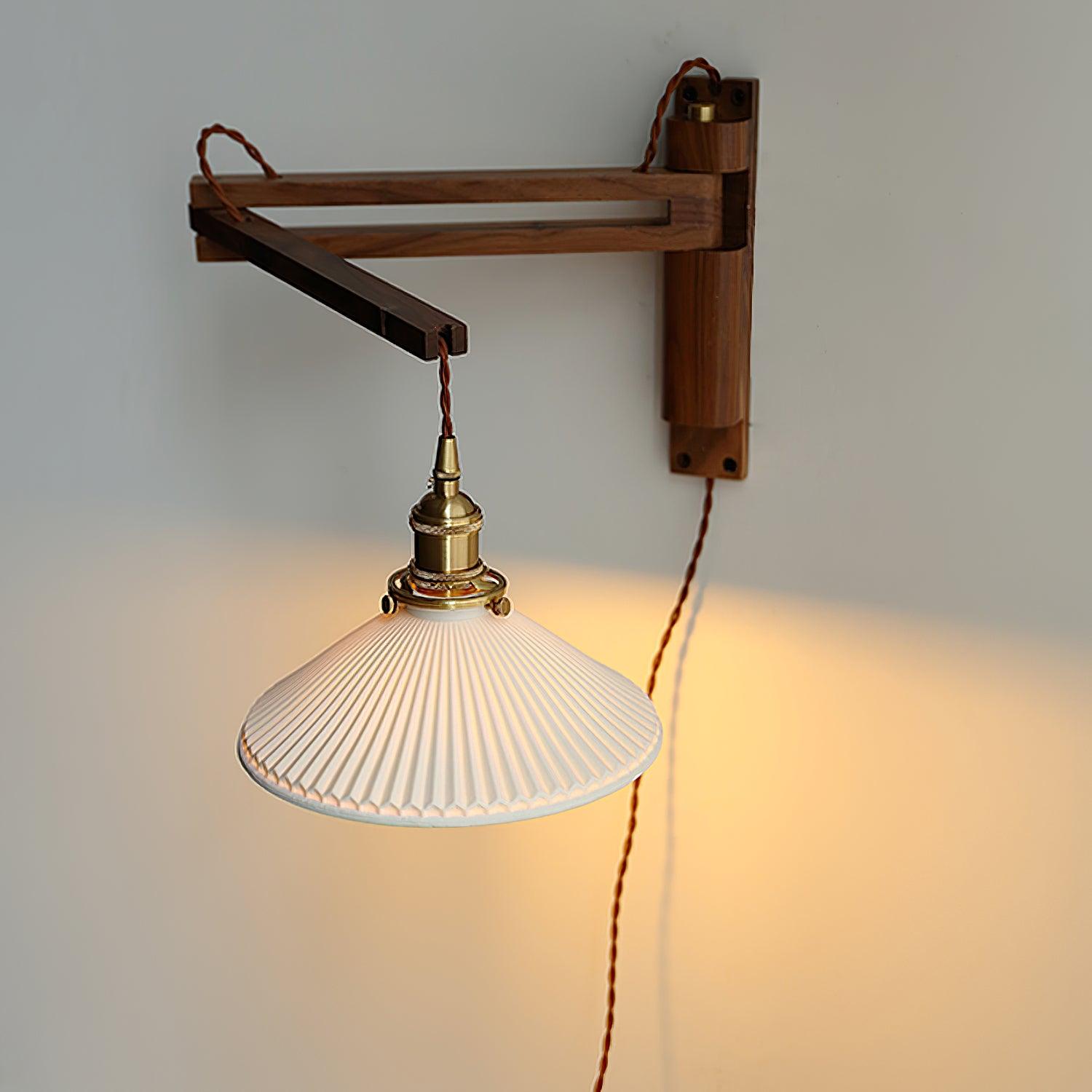 Walnut Telescopic Wall Light, Plug-In Wall Sconce, detail 4