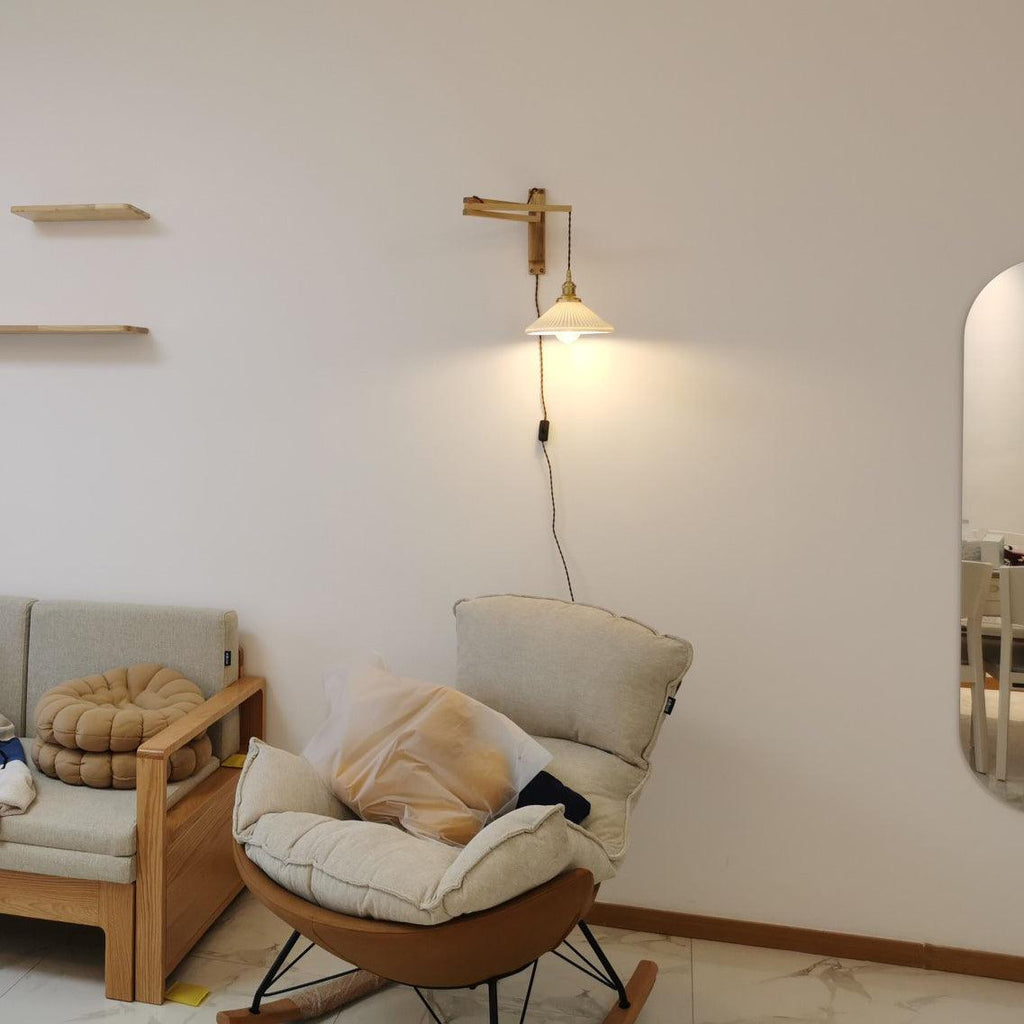 Walnut Telescopic Wall Light, Plug-In Wall Sconce, detail 5