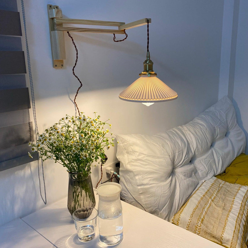 Walnut Telescopic Wall Light, Plug-In Wall Sconce, detail 3