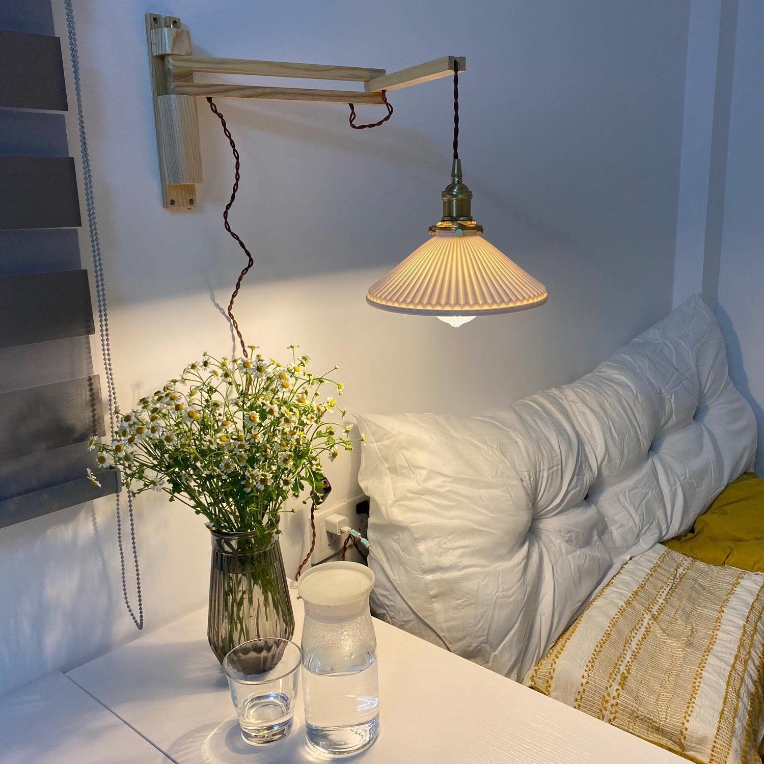 Walnut Telescopic Wall Light, Plug-In Wall Sconce, detail 3