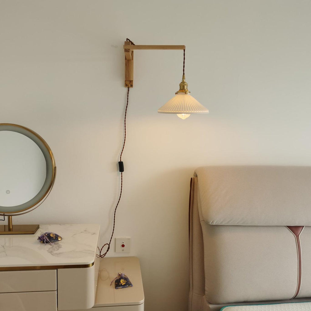 Walnut Telescopic Wall Light, Plug-In Wall Sconce, detail 2