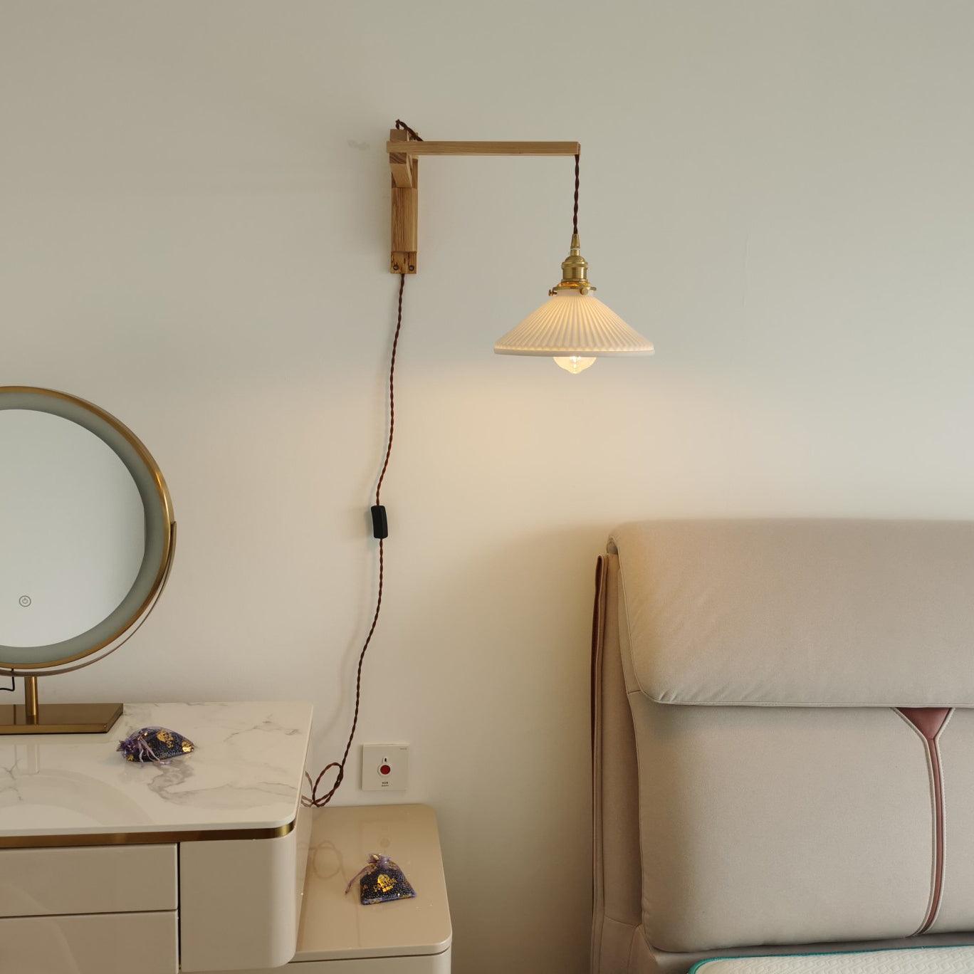 Walnut Telescopic Wall Light, Plug-In Wall Sconce, detail 2