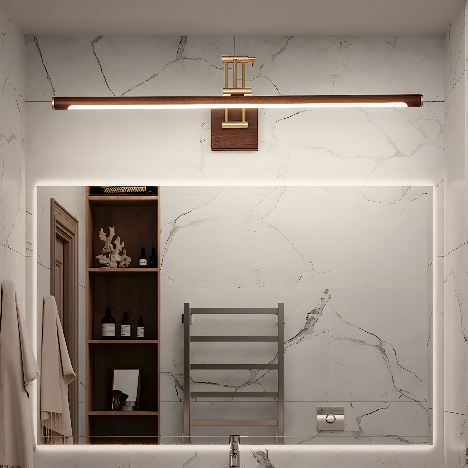 Walnut Color Linear Adjustable Wall Light, Hardwired Wall Sconce, detail 8